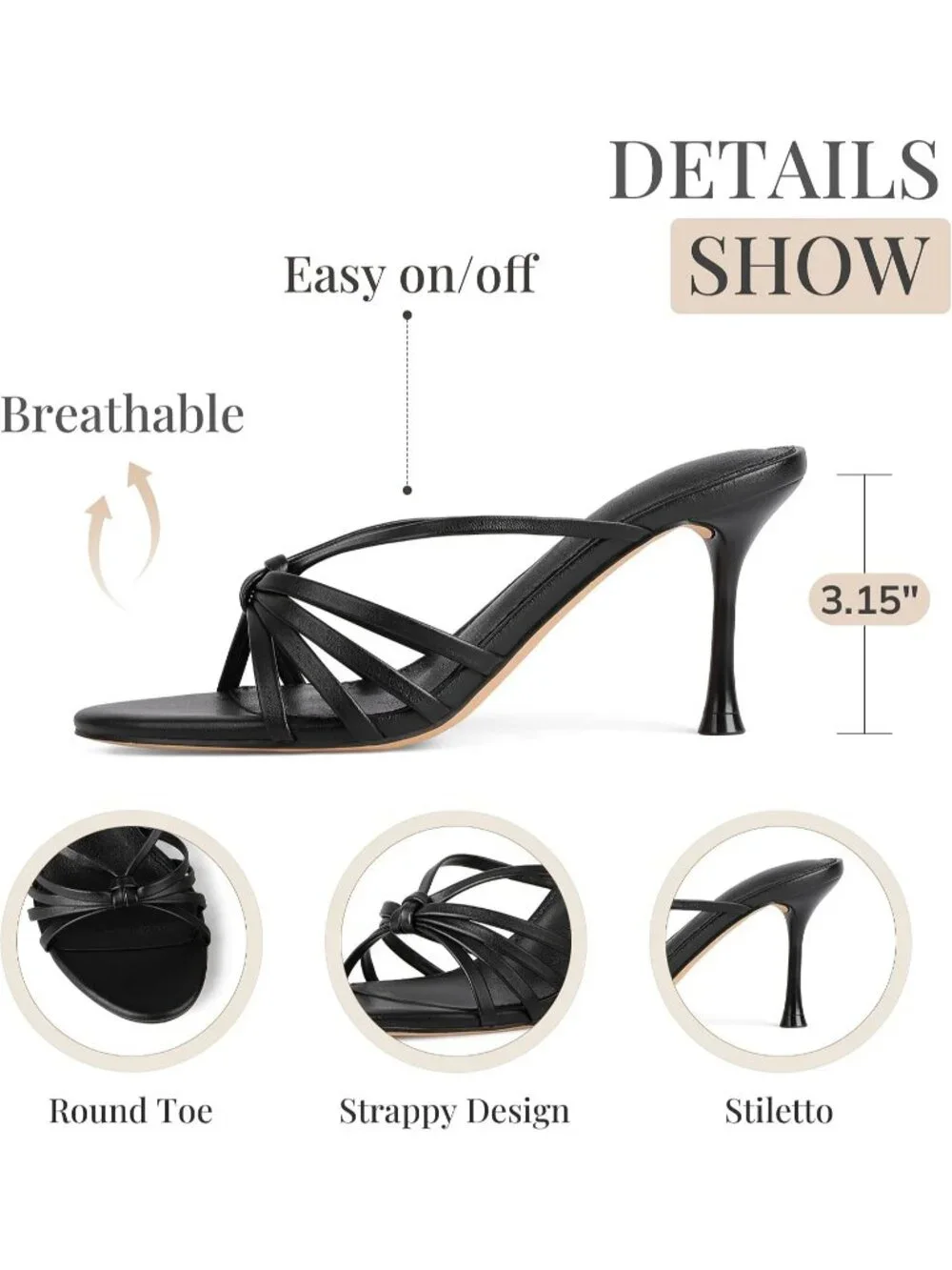 Women's Black Faux Leather Comfortable Summer Open Peep Toe Slingback Heels